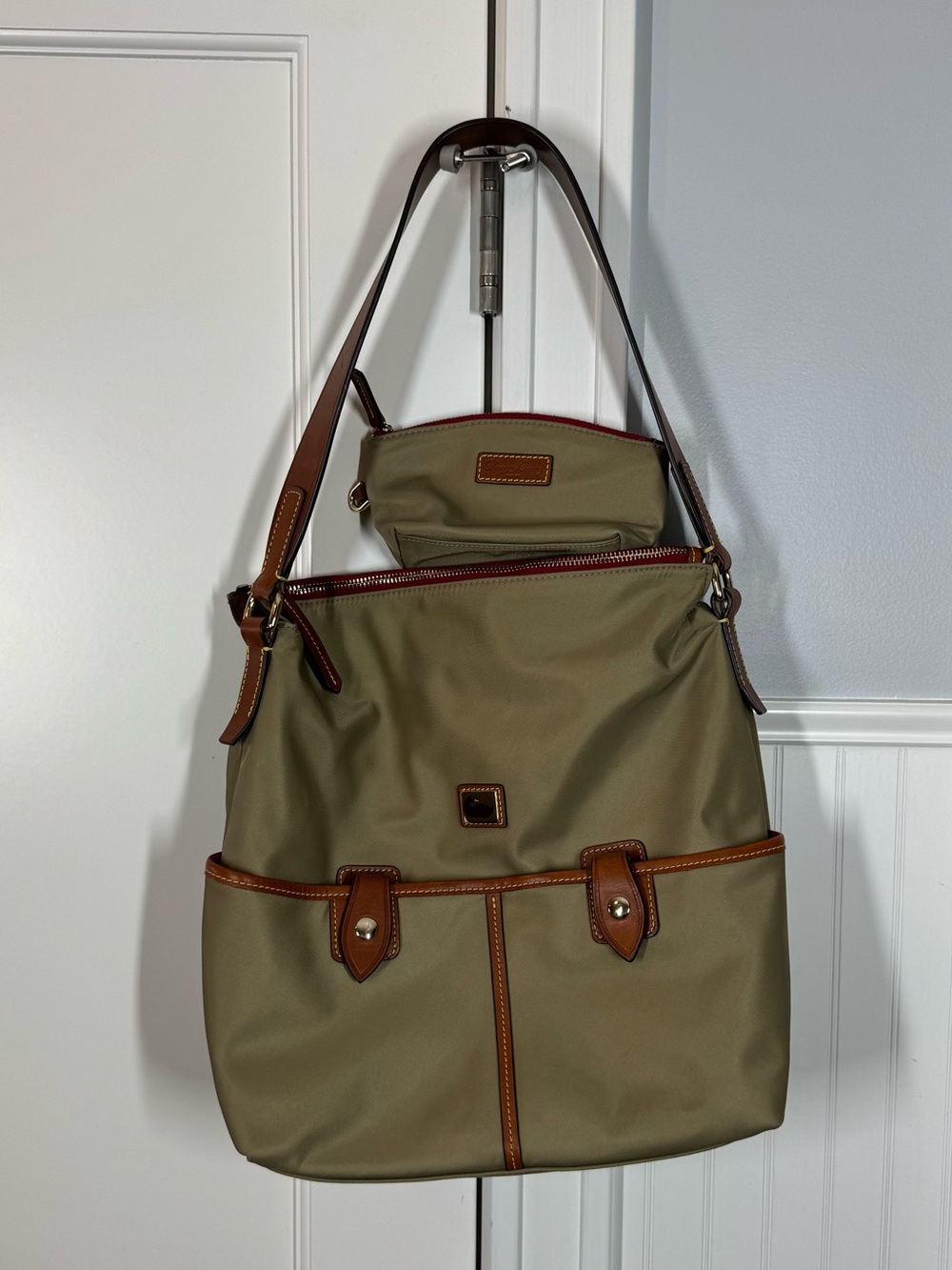 Dooney and Bourke Taupe Khaki Olive‎ Wayfarer Sac Hobo Bag & Matching Pouch